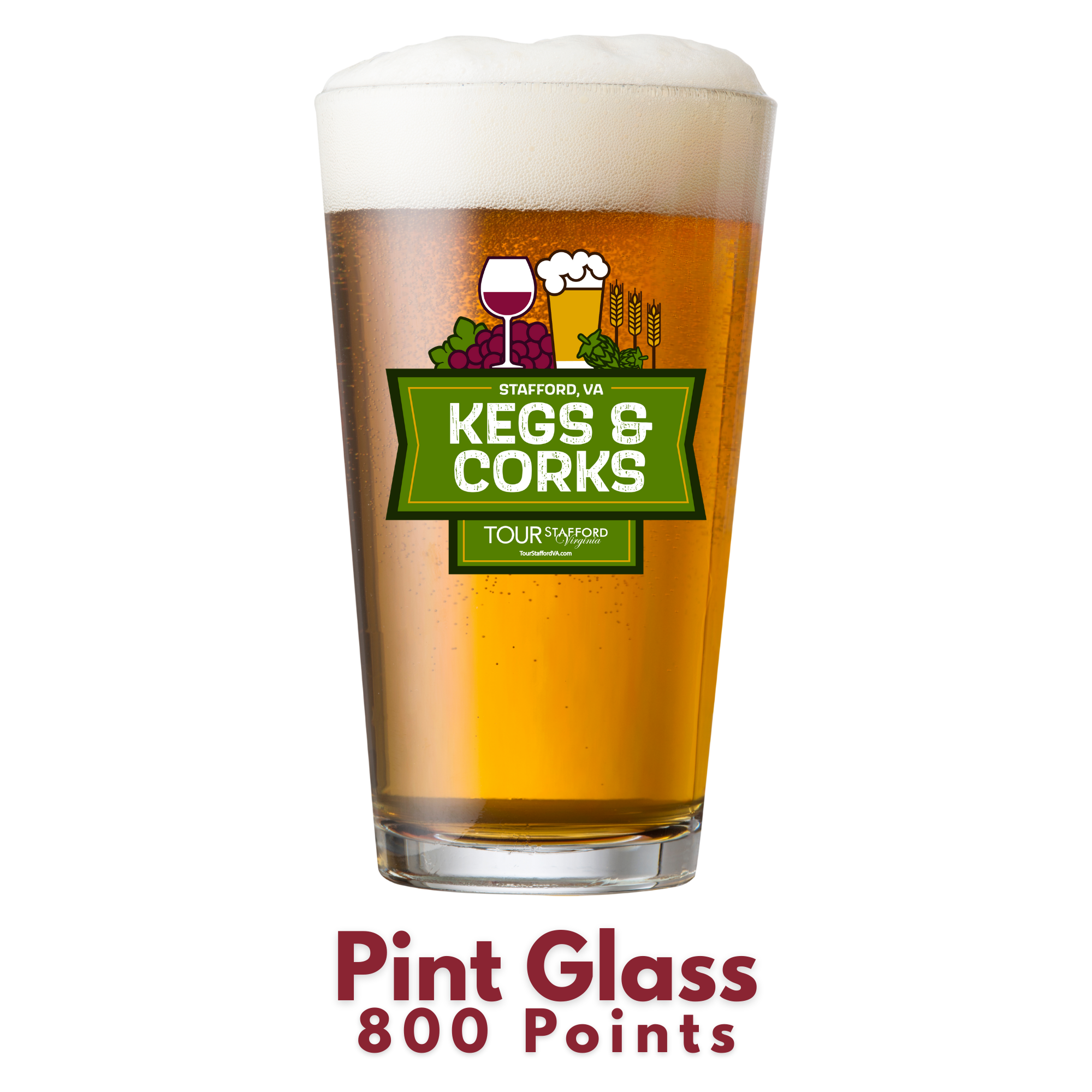 Beer pint glass with Kegs and Corks logo